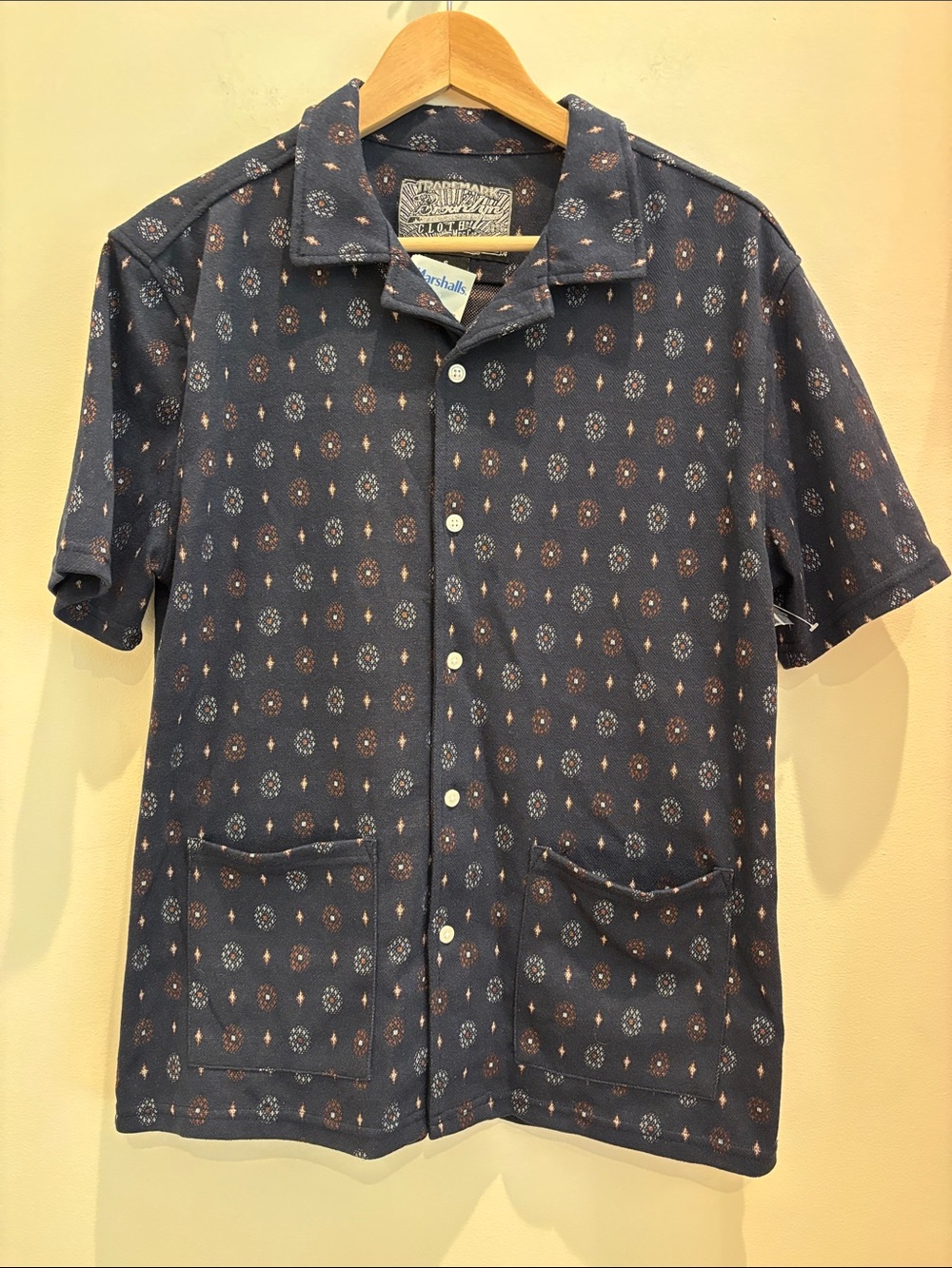 Brooklyn Cloth Men’s Camp Shirt Knit Navy Patterned NWT Size Small